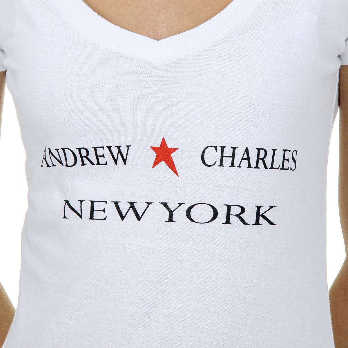 Andrew Charles T-shirt da donna a maniche corte con scollo a V, bianca TAPIWA