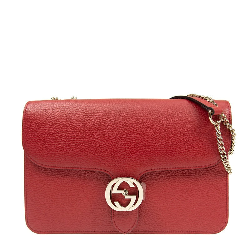 Borsa Gucci Interlocking in pelle con catena rossa