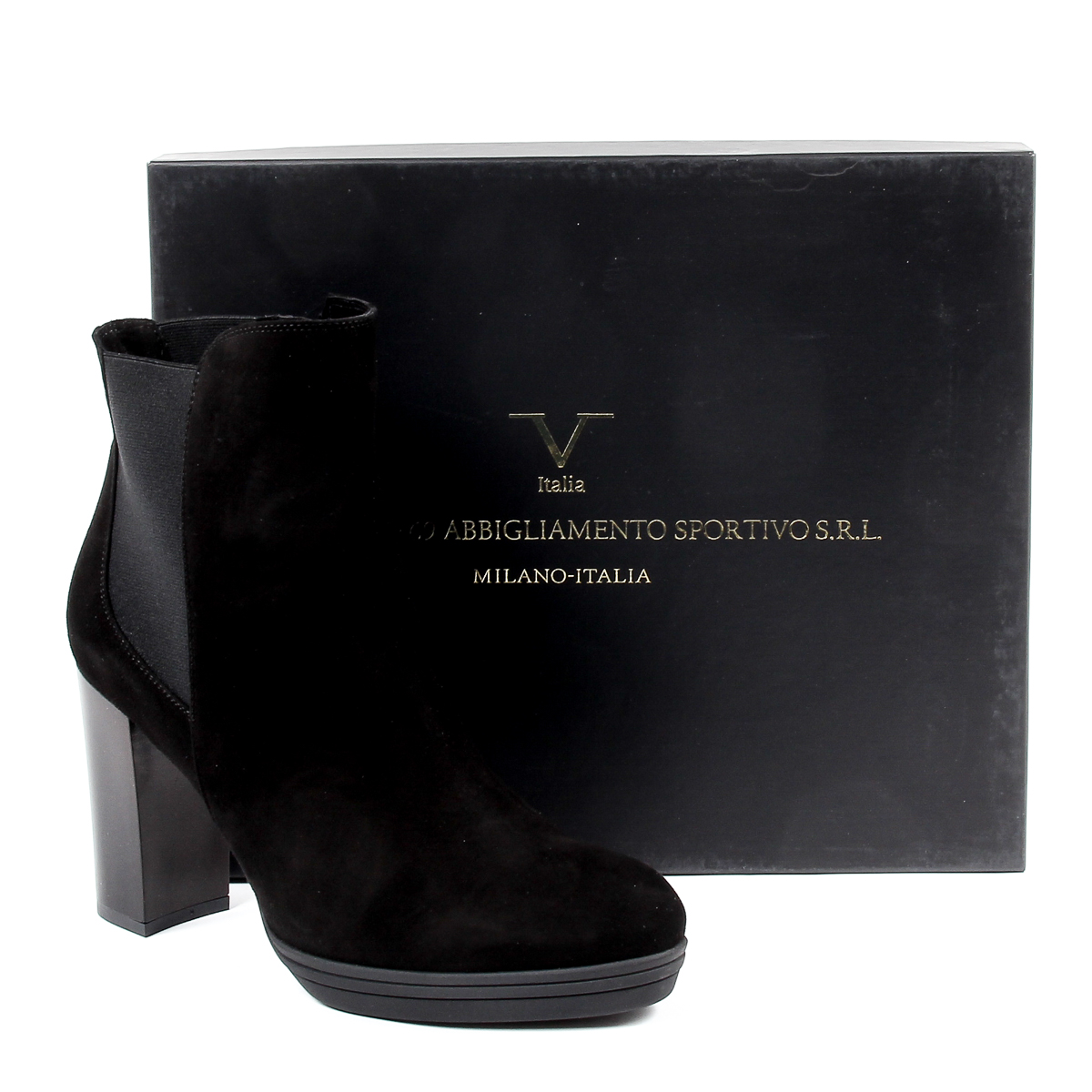 V 1969 Italia Stivaletto con tacco da donna nero MADELYN