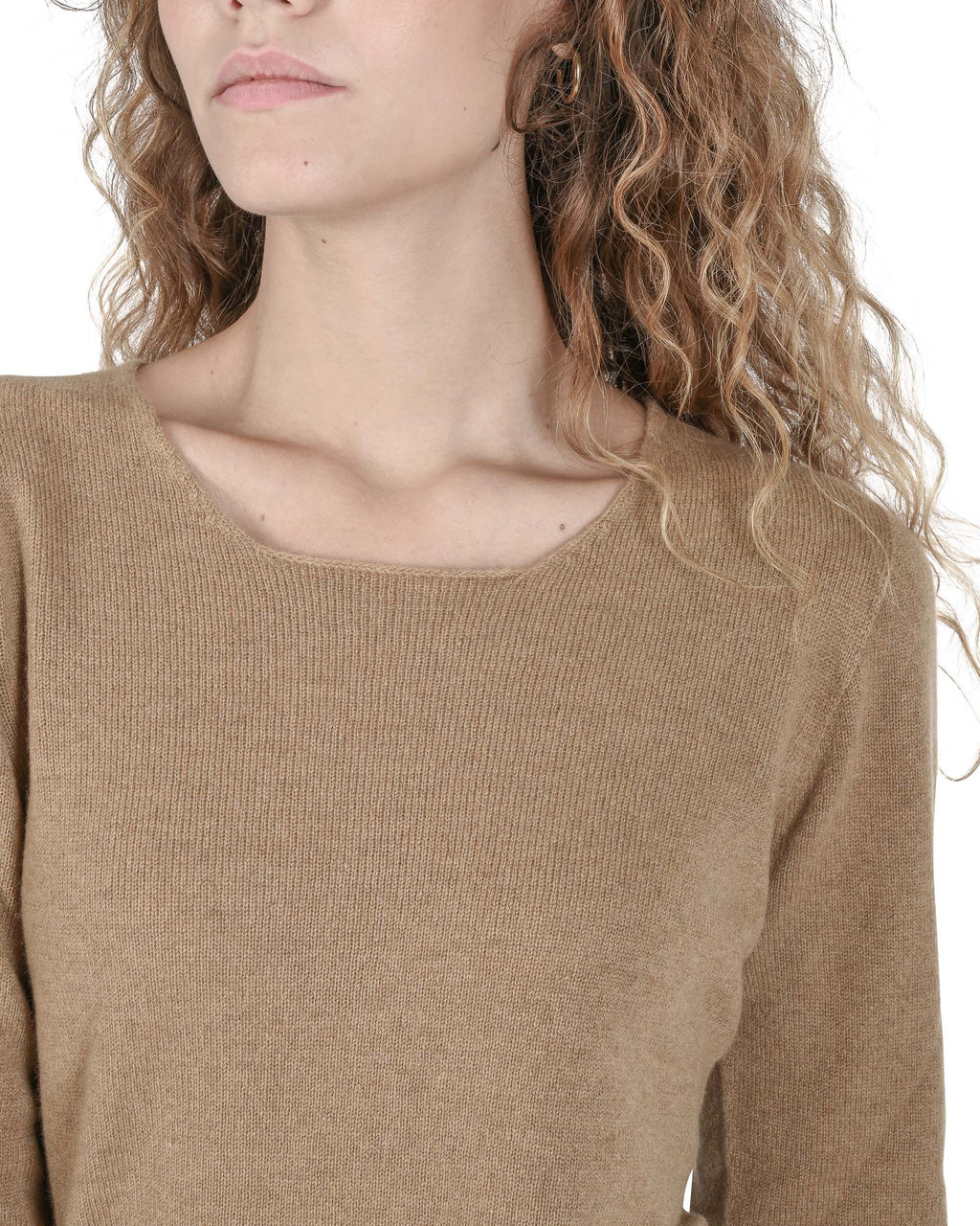 Maglione da donna in cashmere con scollo quadrato Crown of Edinburgh COE 0024 BISCUIT