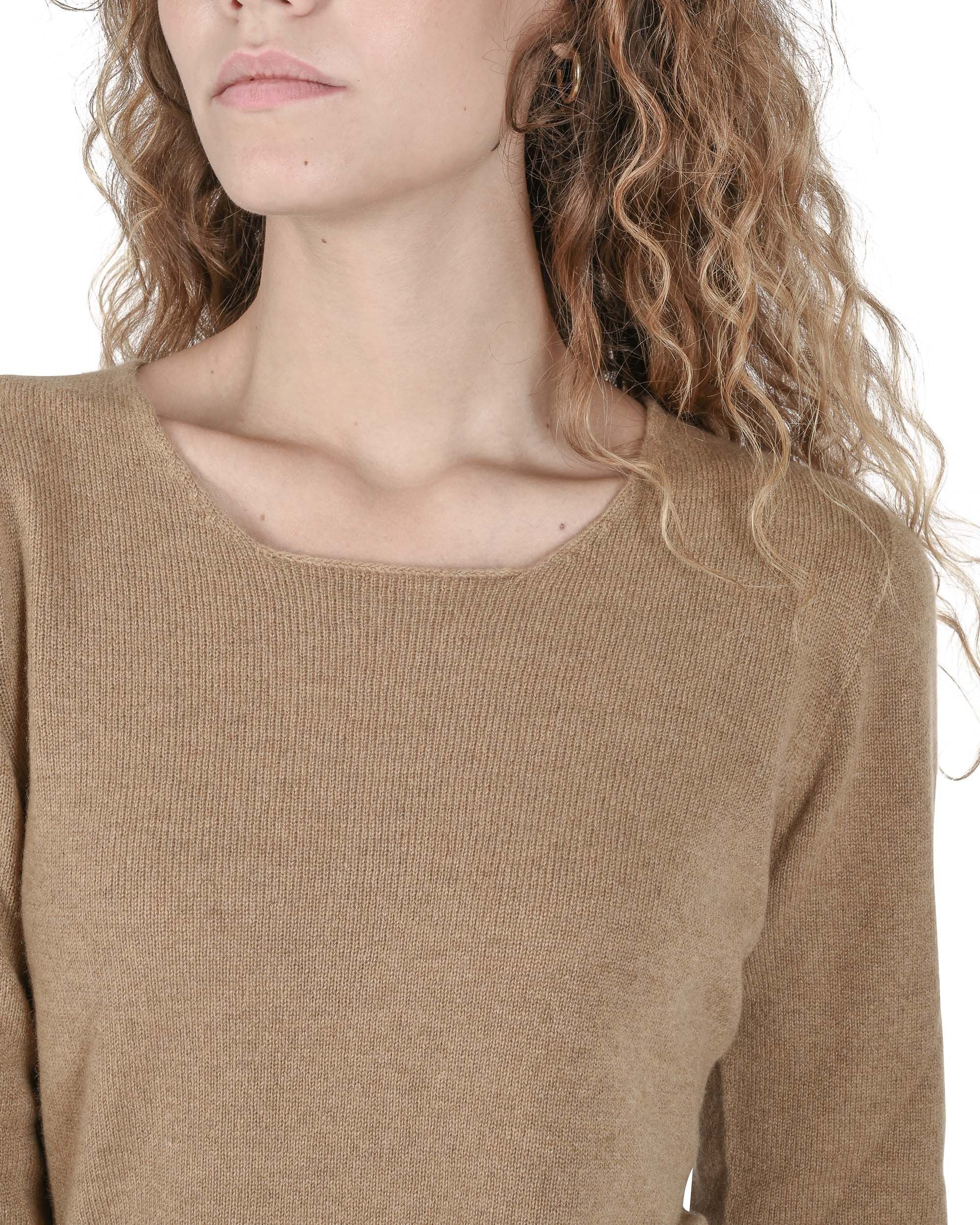 Maglione da donna in cashmere con scollo quadrato Crown of Edinburgh COE 0024 BISCUIT