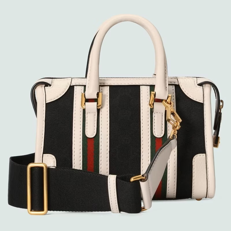Borsa a tracolla Gucci GG Monogram e pelle nera e bianca