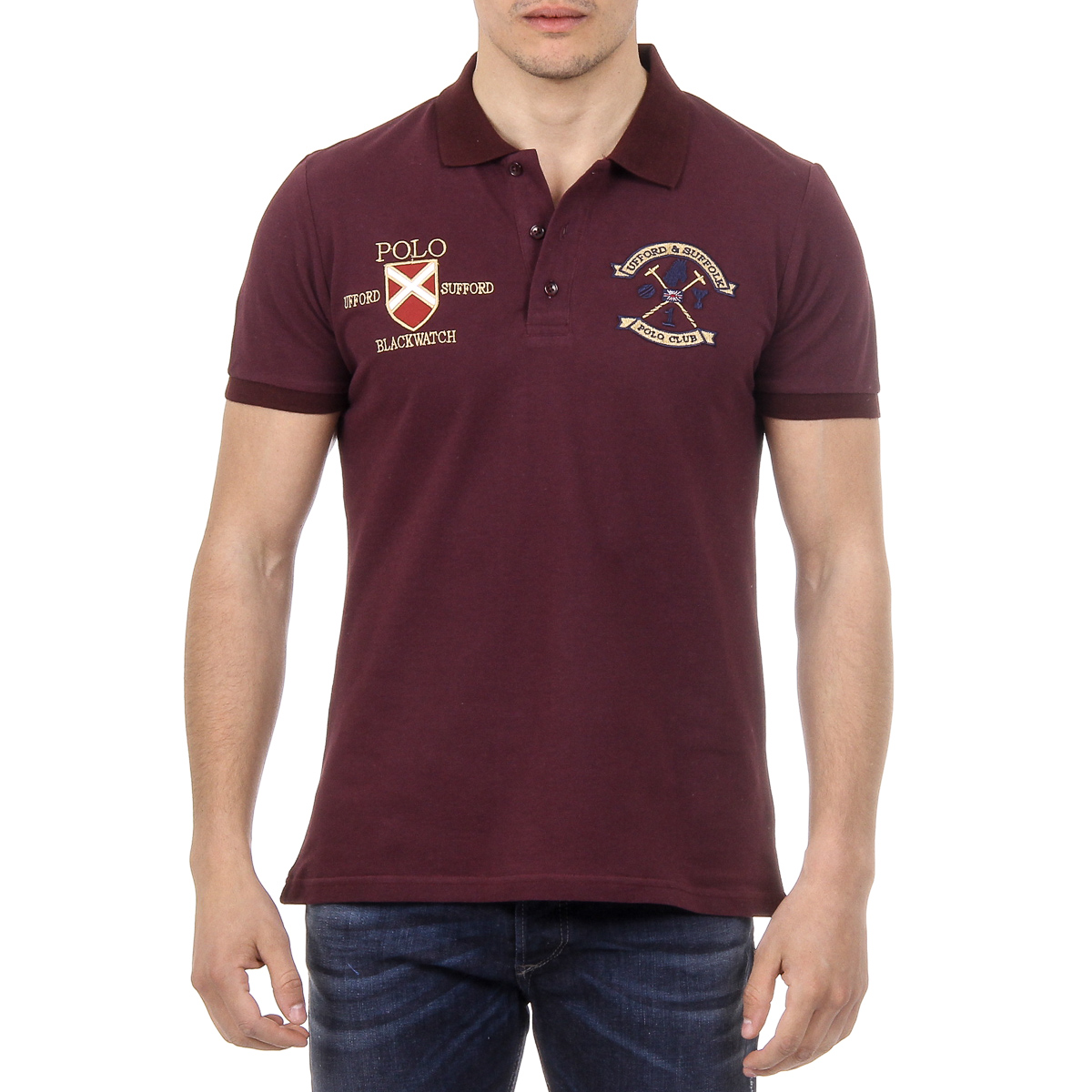 Polo da uomo a maniche corte Ufford & Suffolk Polo Club US007 BORDEAUX
