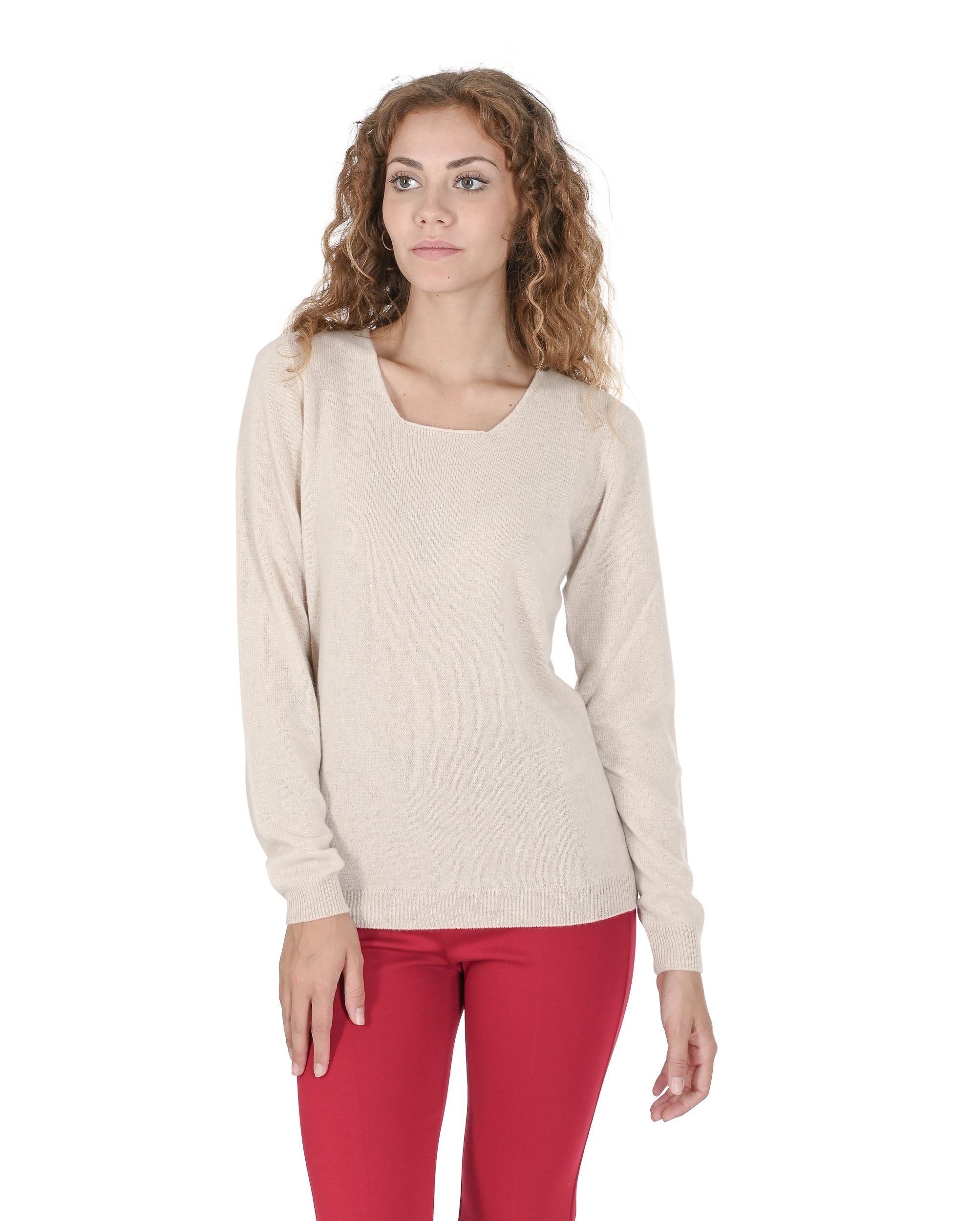 Maglione da donna in cashmere con scollo quadrato Crown of Edinburgh COE 0024 LINO