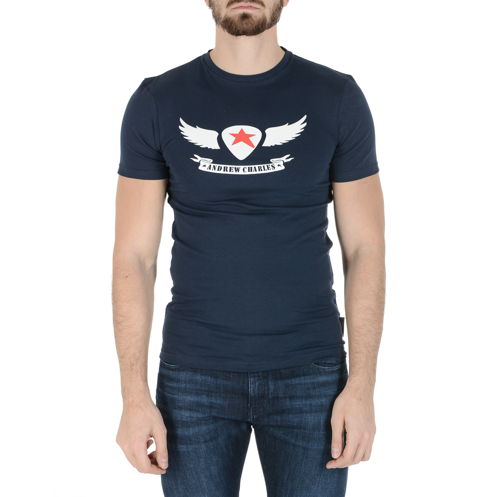 Andrew Charles Maglietta da uomo a maniche corte con scollo rotondo blu KEITA