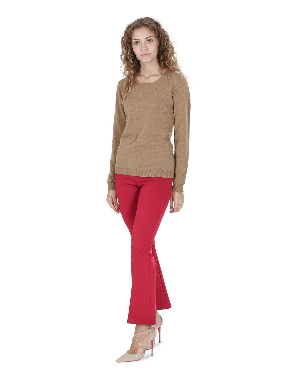 Maglione da donna in cashmere con scollo quadrato Crown of Edinburgh COE 0024 BISCUIT