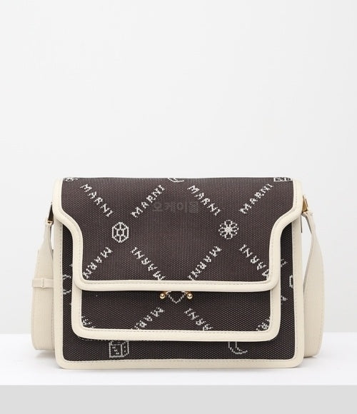 Borsa a tracolla in tessuto Marni Monogram marrone