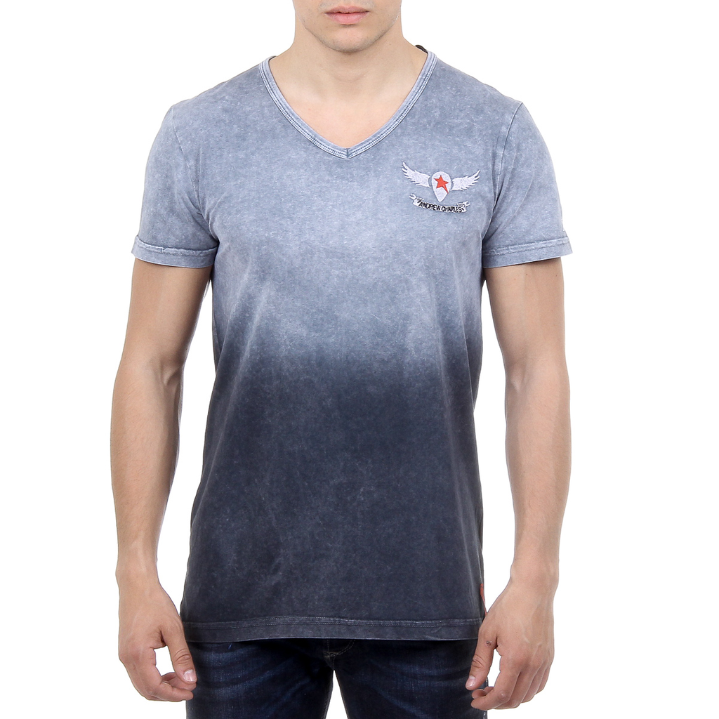 Andrew Charles T-shirt da uomo a maniche corte con scollo a V, grigia ELI