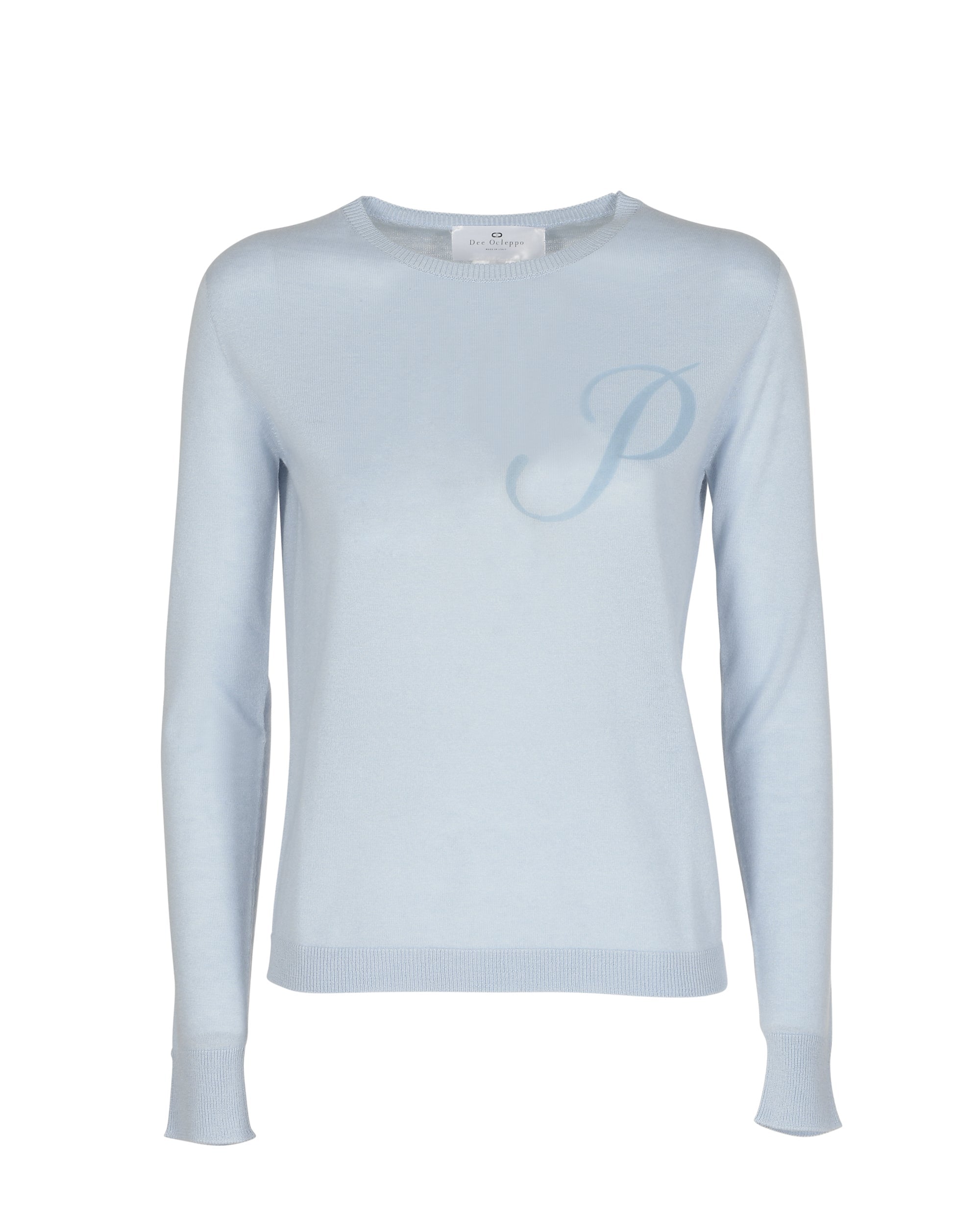 Maglia girocollo in cashmere estivo - Manica lunga - Azzurro