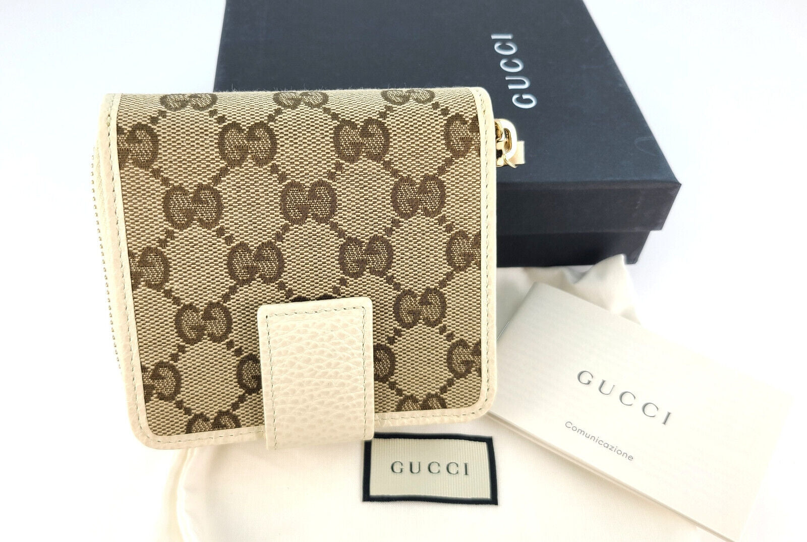 Portafoglio Gucci Original GG in tela e pelle beige bianco