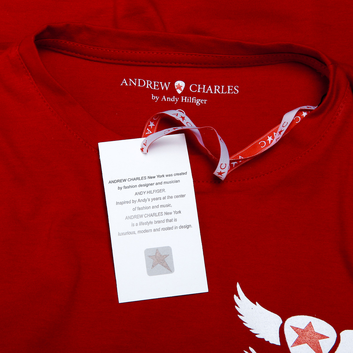 Andrew Charles Maglietta da donna a maniche corte con scollo rotondo, rossa TARANA