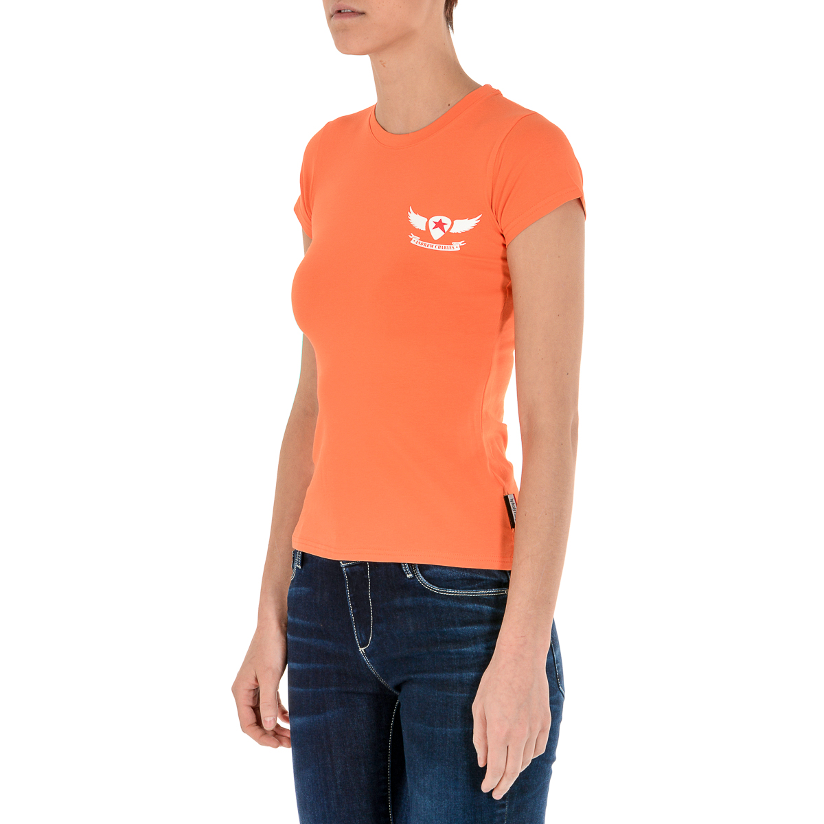 Andrew Charles T-shirt da donna a maniche corte con scollo tondo arancione TARANA