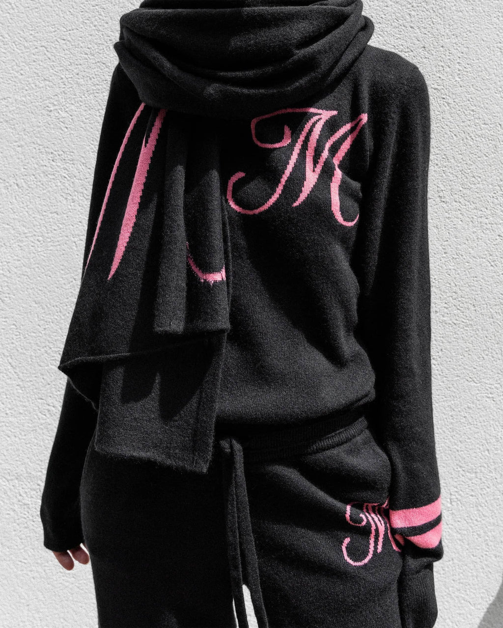 Sciarpa in cashmere con monogramma - Nero