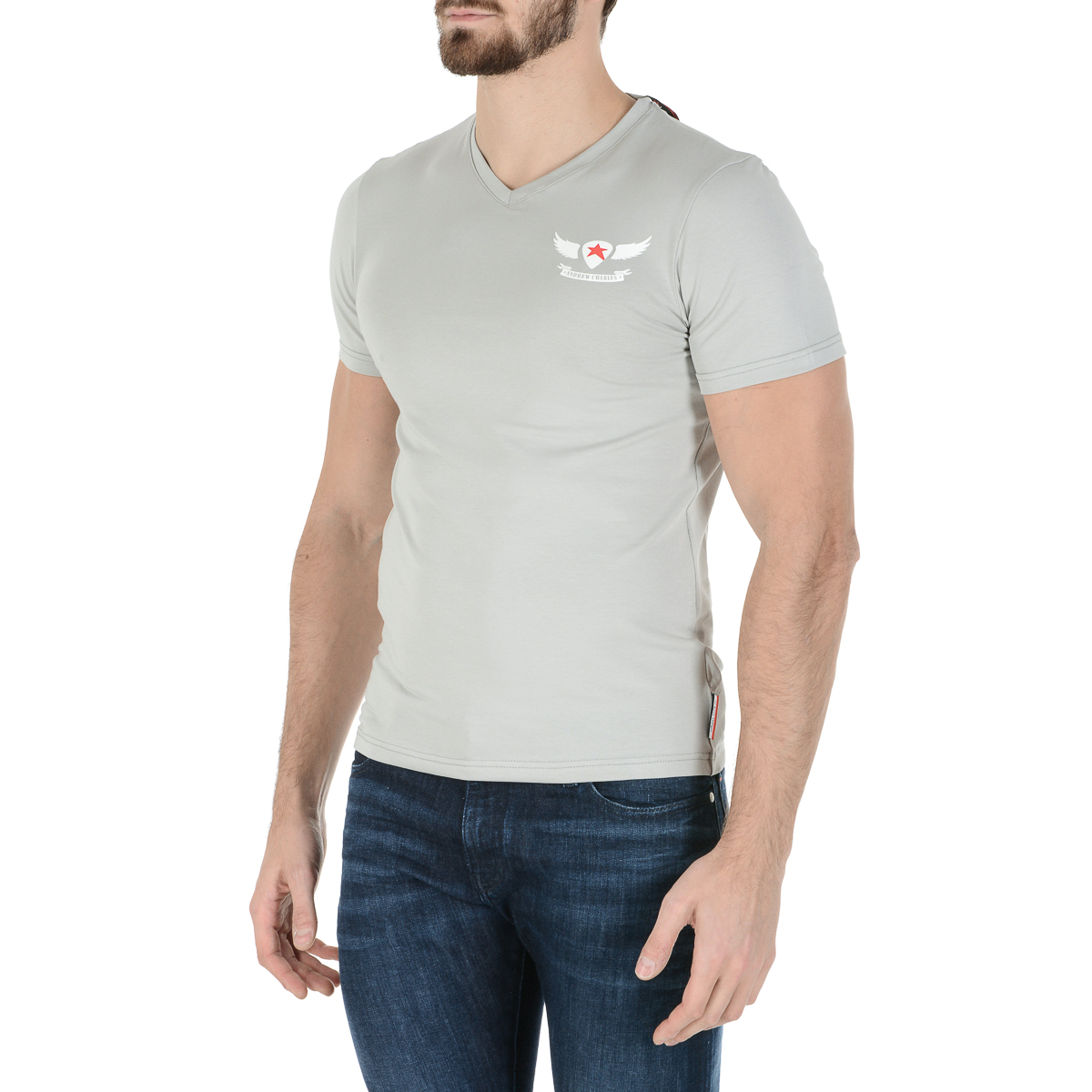 Andrew Charles T-shirt da uomo a maniche corte con scollo a V grigio chiaro KENAN