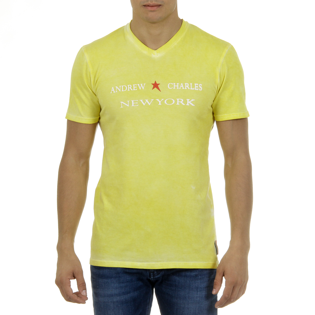 Andrew Charles T-shirt da uomo a maniche corte con scollo a V gialla KOFI