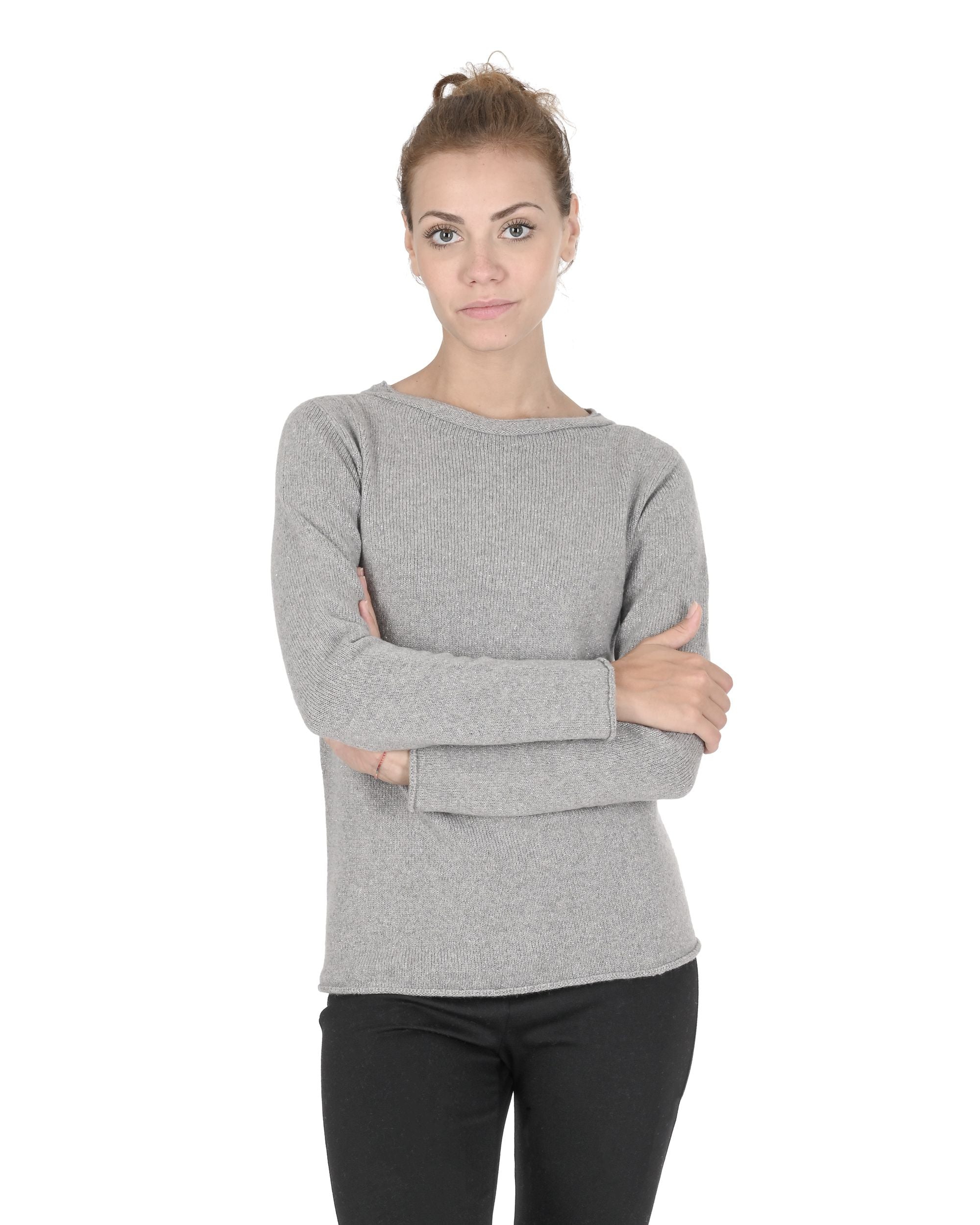 Maglione da donna con scollo a barca in cashmere Crown of Edinburgh COE 0015 GRIGIO
