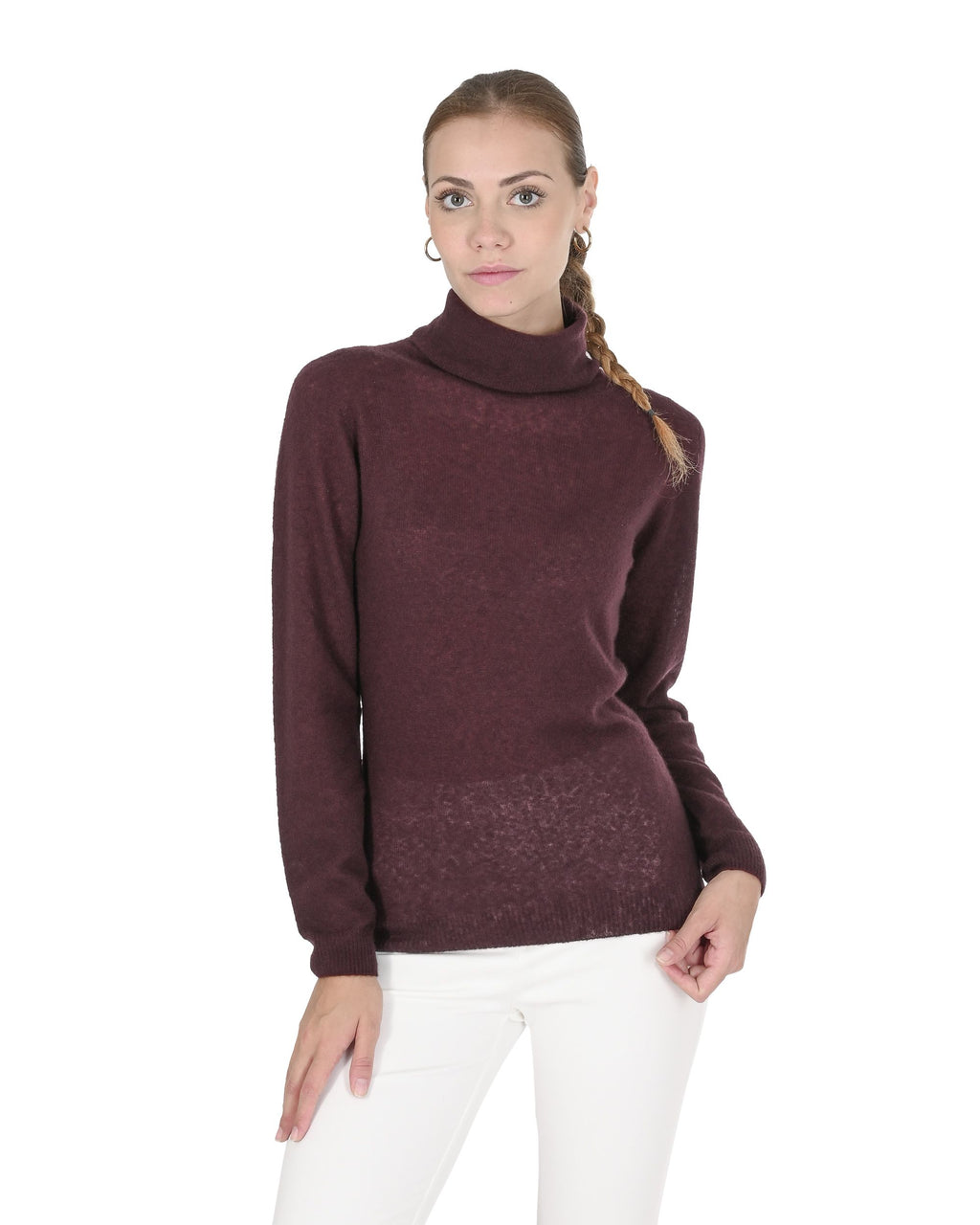 Maglione dolcevita da donna in cashmere Crown of Edinburgh COE 0019 BORDEAUX