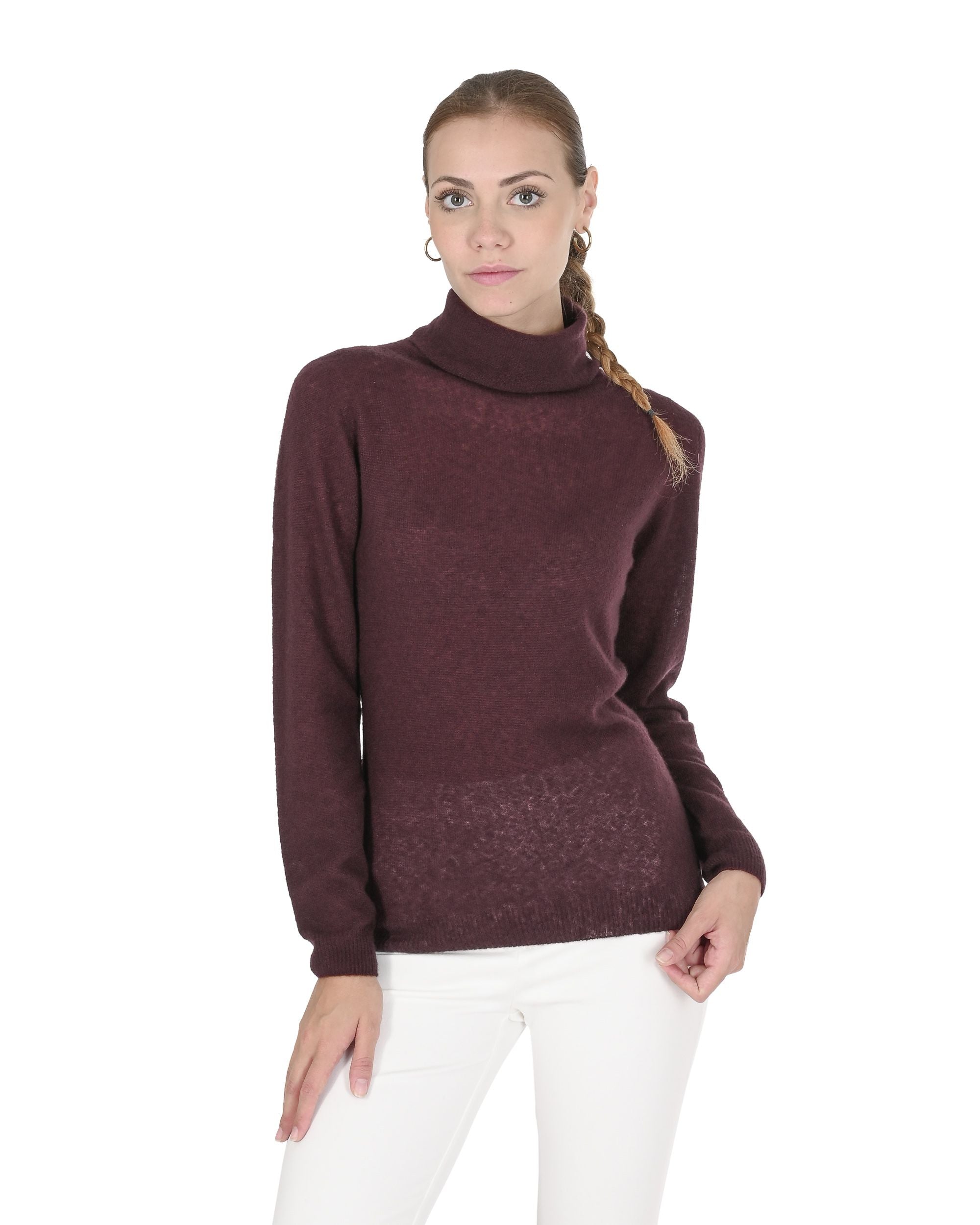 Maglione dolcevita da donna in cashmere Crown of Edinburgh COE 0019 BORDEAUX