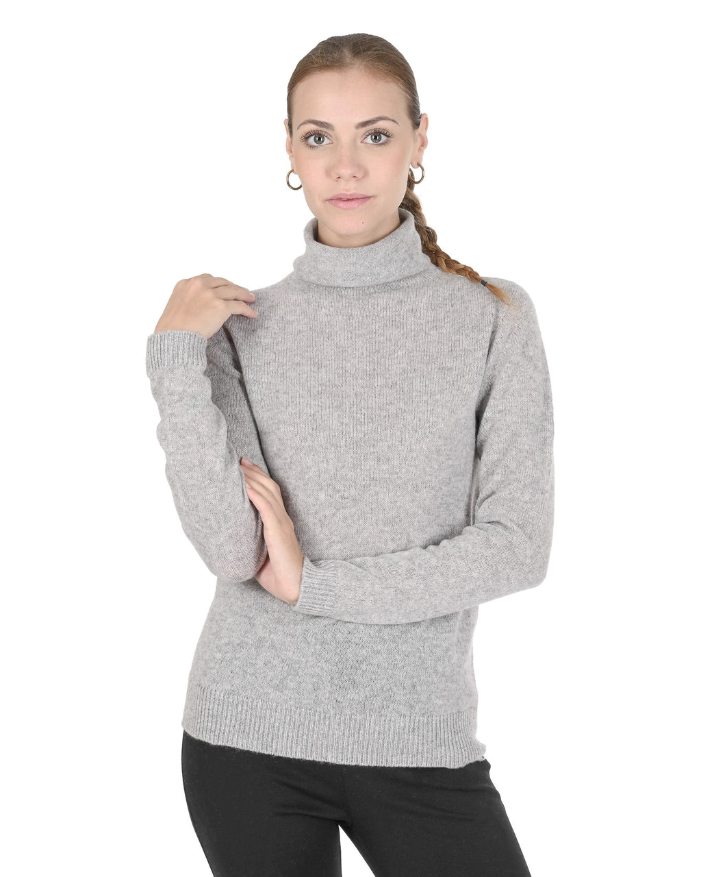 Maglione dolcevita da donna in cashmere Crown of Edinburgh COE 0021 GRIGIO CHIARO