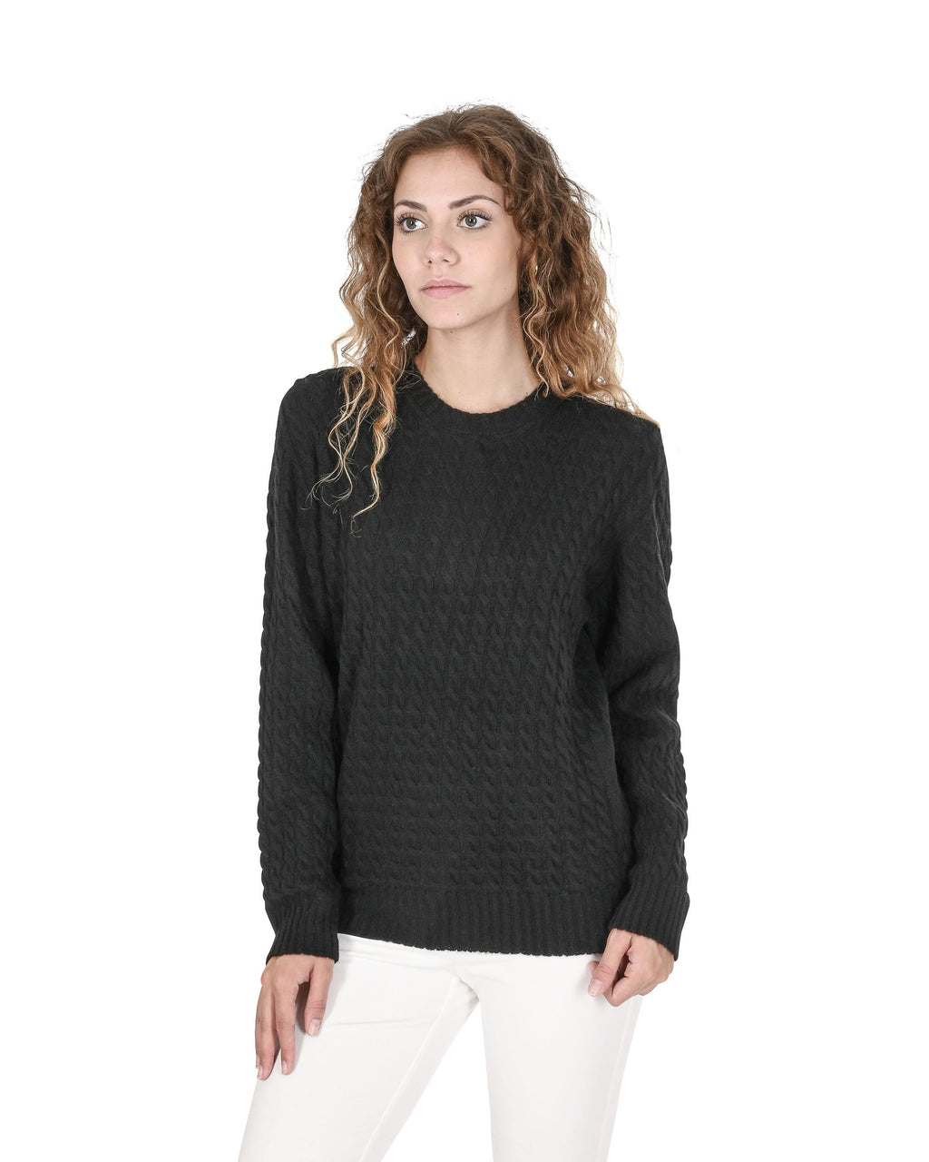 Maglione girocollo da donna in cashmere Crown of Edinburgh COE 0013 NERO