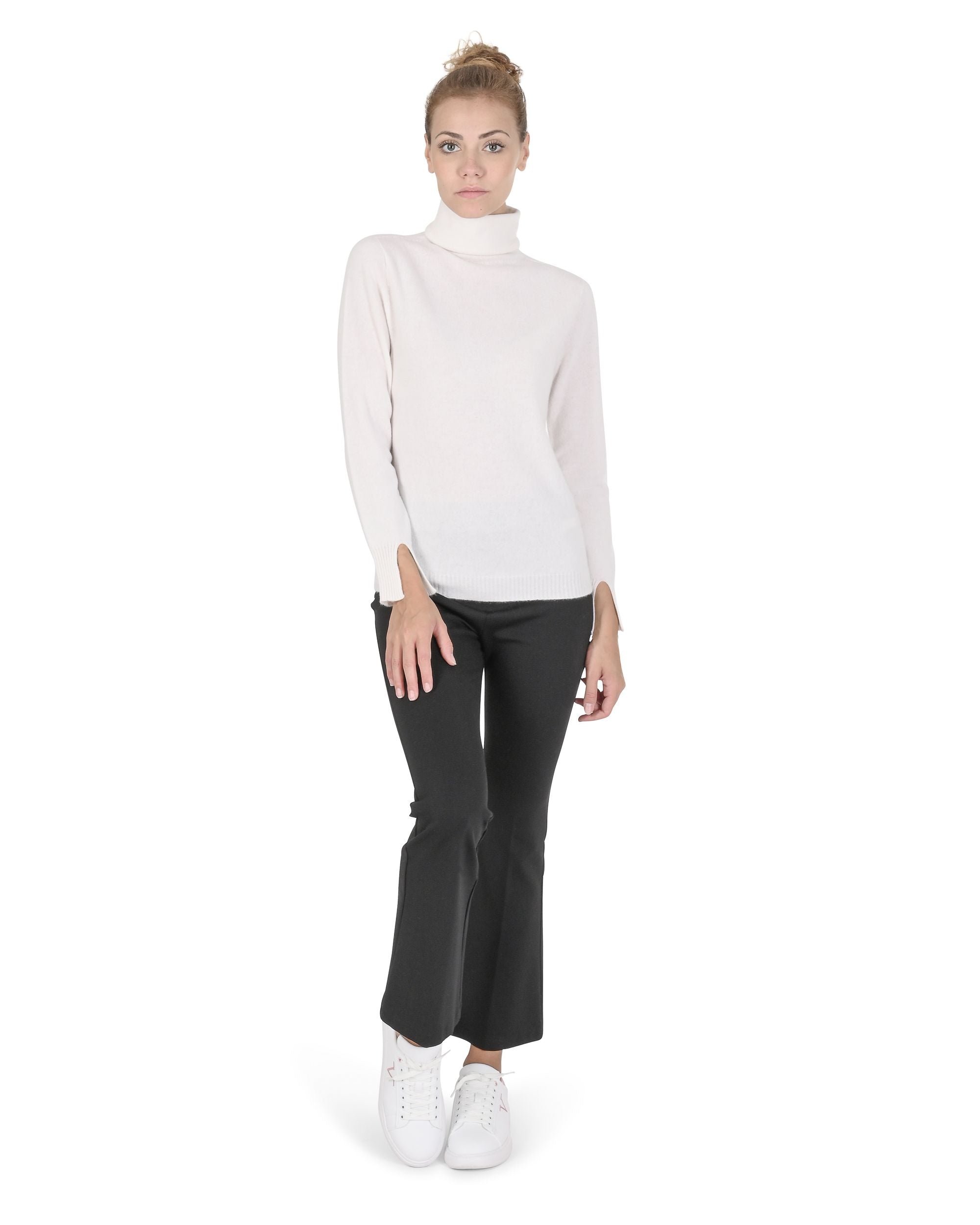 Maglione a collo alto da donna in cashmere Crown of Edinburgh COE 0023 BIANCO SPORCO