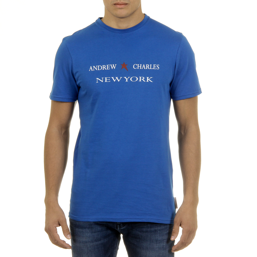 Andrew Charles Maglietta da uomo a maniche corte con scollo rotondo blu KEITA