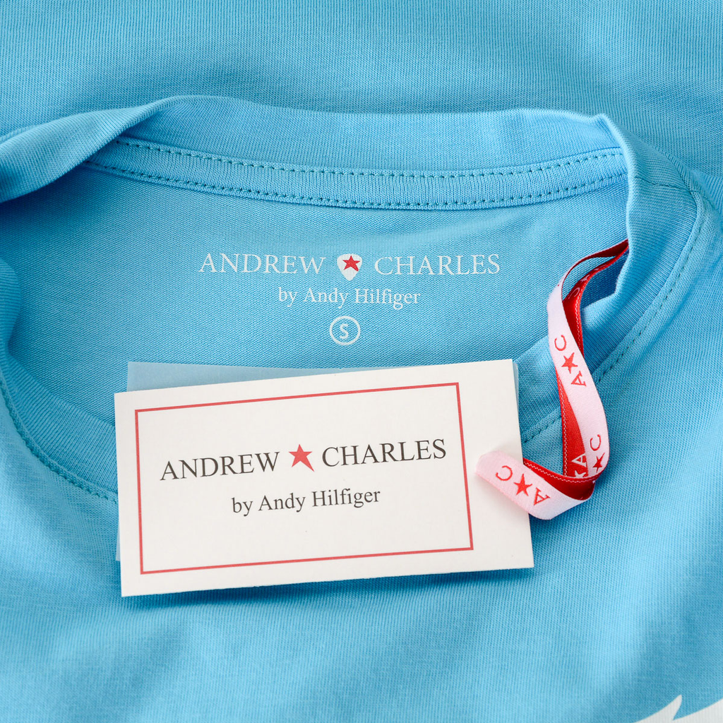 Andrew Charles T-shirt da donna a maniche corte con scollo tondo, blu chiaro TARANA