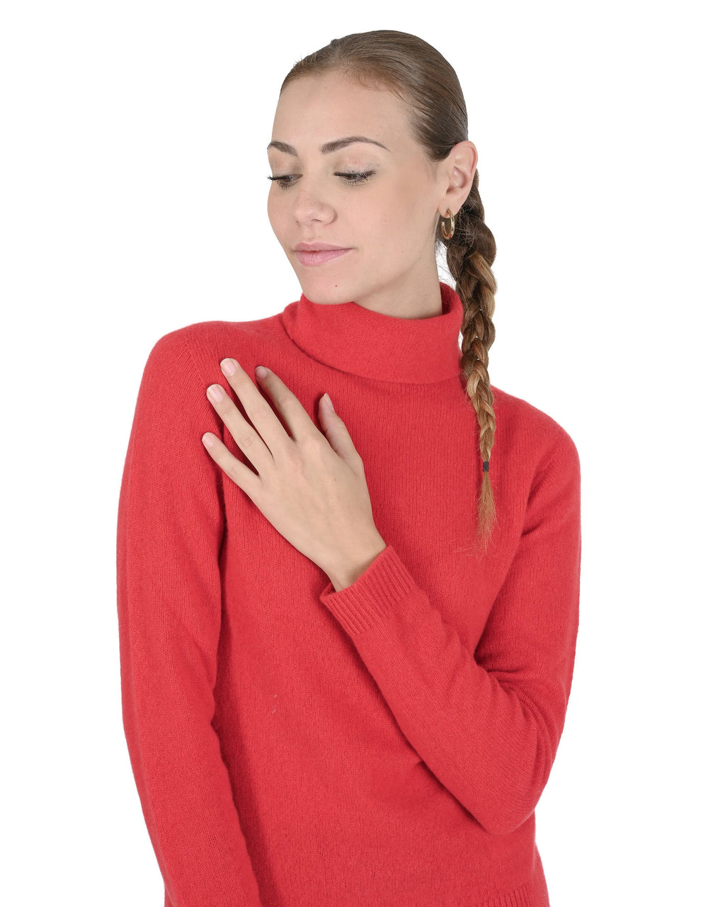Maglione dolcevita da donna in cashmere Crown of Edinburgh COE 0021 ROSSO