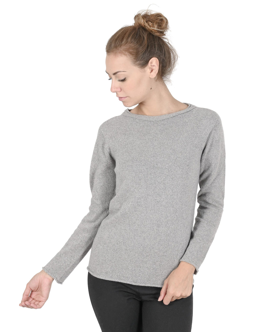Maglione da donna con scollo a barca in cashmere Crown of Edinburgh COE 0015 GRIGIO