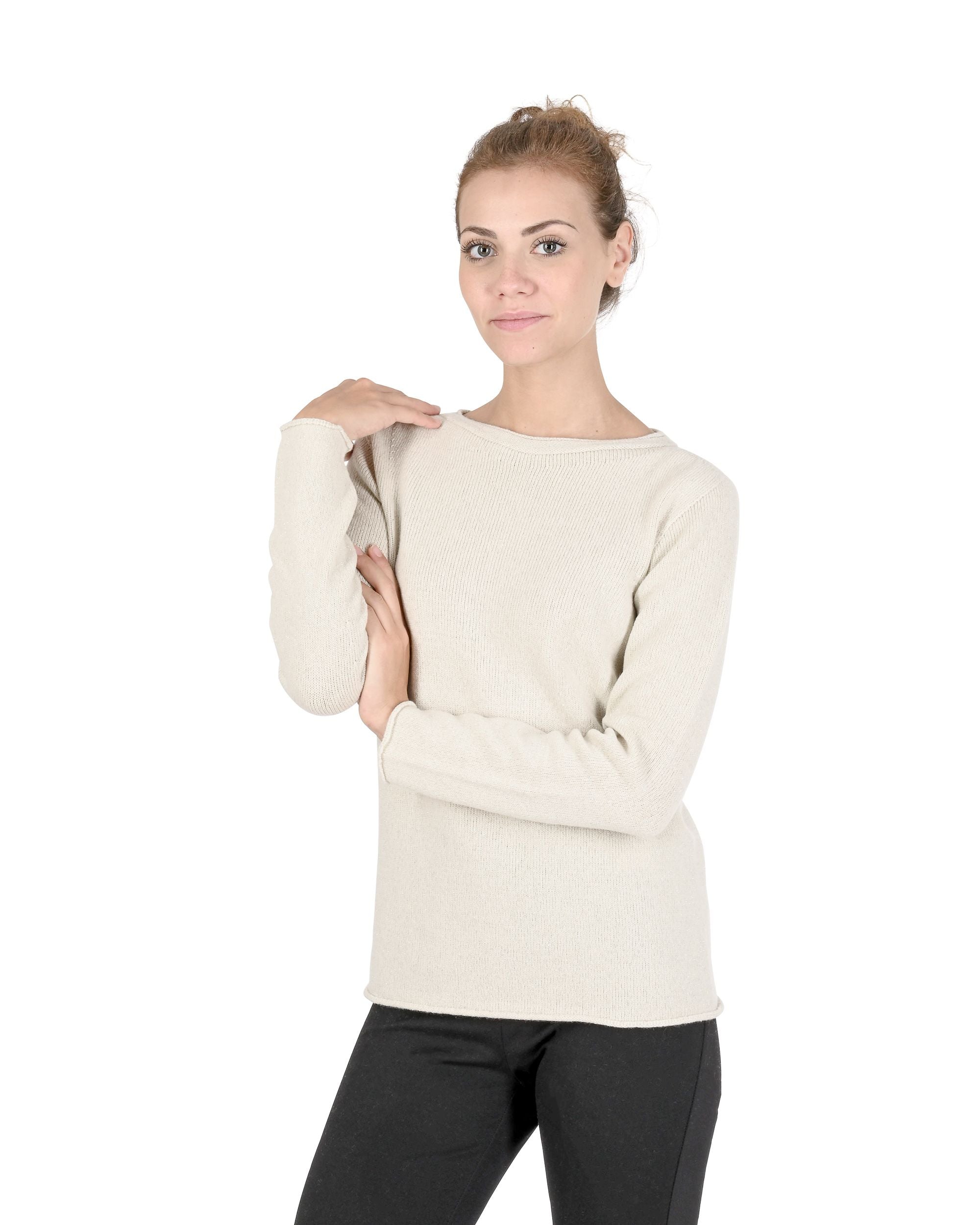 Maglione da donna con scollo a barca in cashmere Crown of Edinburgh COE 0015 CREMA