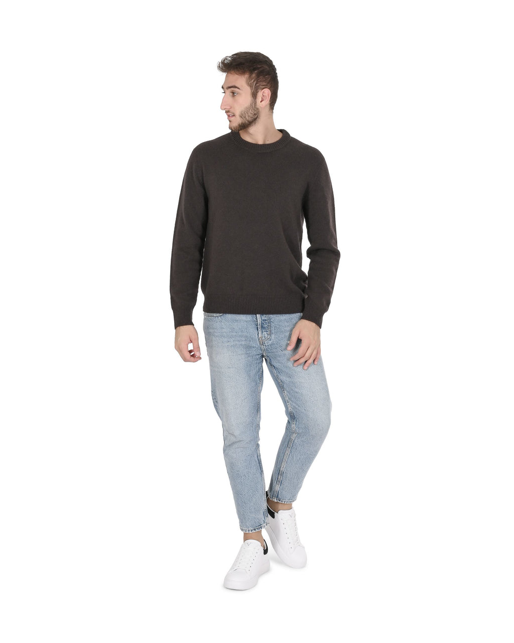 Maglione girocollo da uomo in cashmere Crown of Edinburgh COE 009 MARRONE