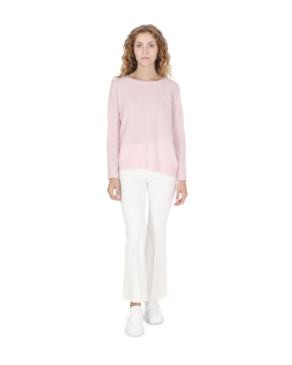Maglione da donna in cashmere con scollo quadrato Crown of Edinburgh COE 006 ROSA CIPRIA