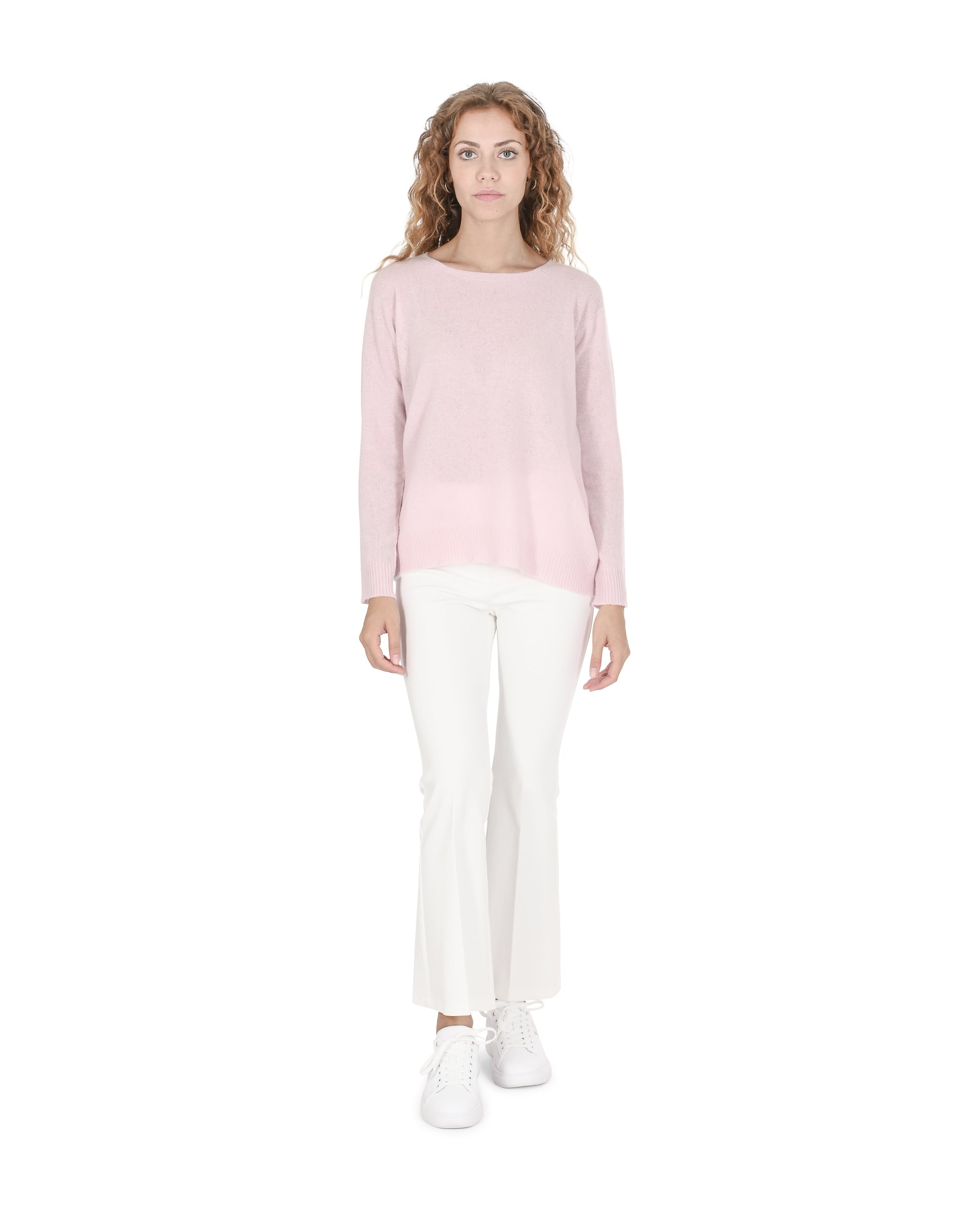 Maglione da donna in cashmere con scollo quadrato Crown of Edinburgh COE 006 ROSA CIPRIA