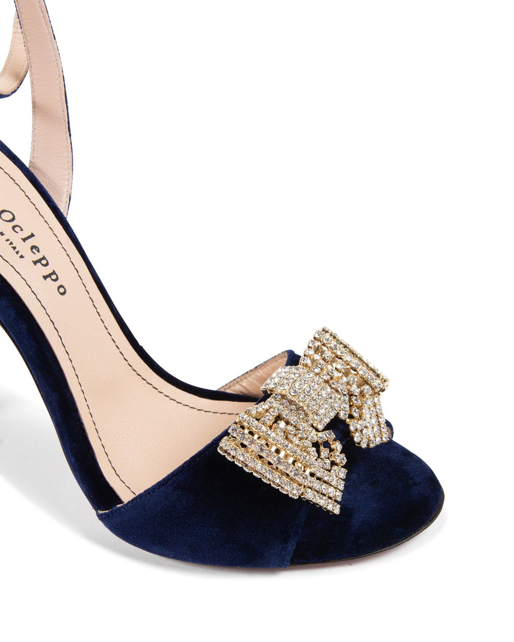 Sandalo con fiocco in velluto Blu Navy