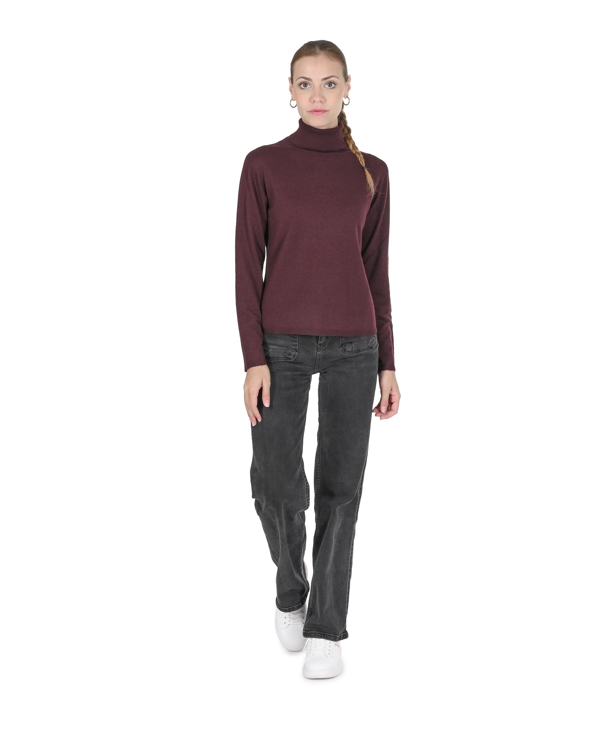 Maglione dolcevita da donna in cashmere Crown of Edinburgh COE 0020 BORDEAUX