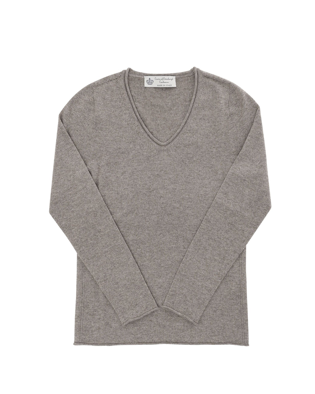 Maglione da donna con scollo a V in cashmere Crown of Edinburgh COE 0022 TAUPE