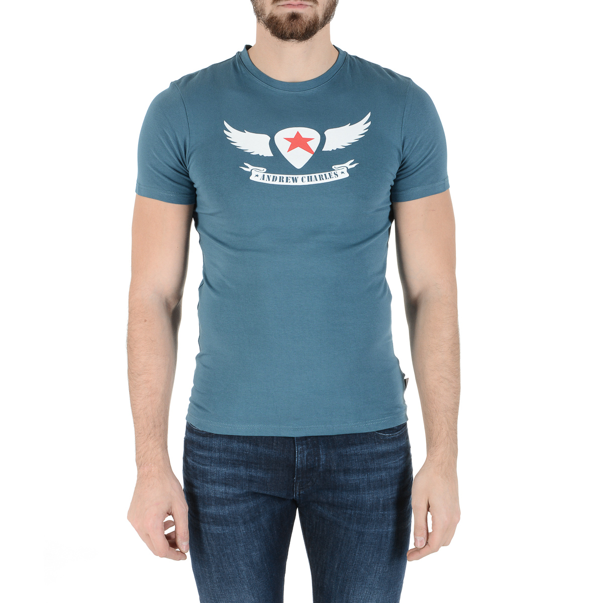 Andrew Charles T-shirt da uomo a maniche corte con scollo rotondo verde KEITA