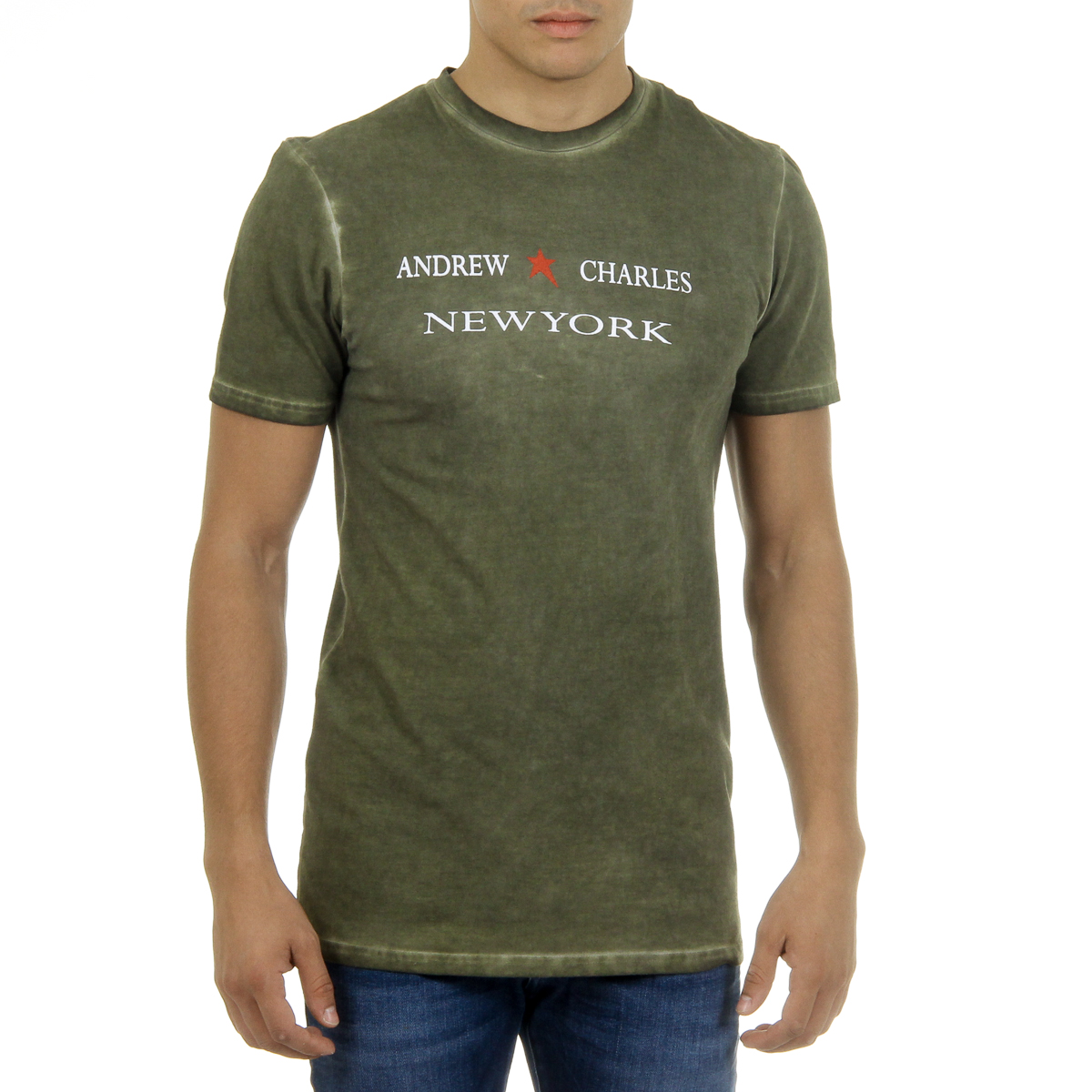 Andrew Charles T-shirt da uomo a maniche corte con scollo rotondo, verde KARITA