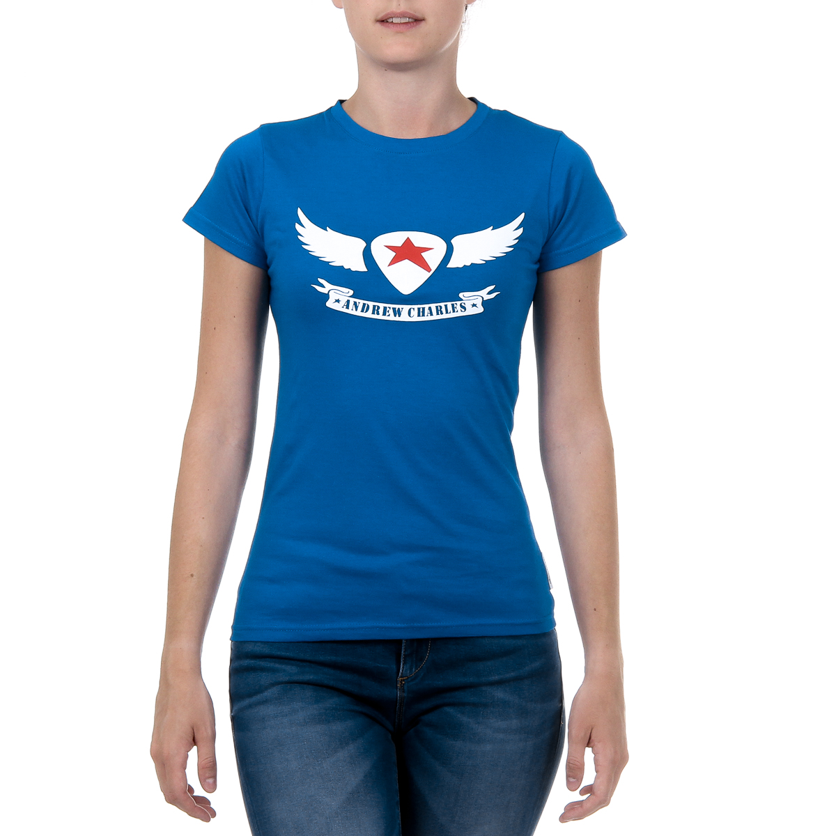 Andrew Charles Maglietta da donna a maniche corte con scollo rotondo blu TARANA