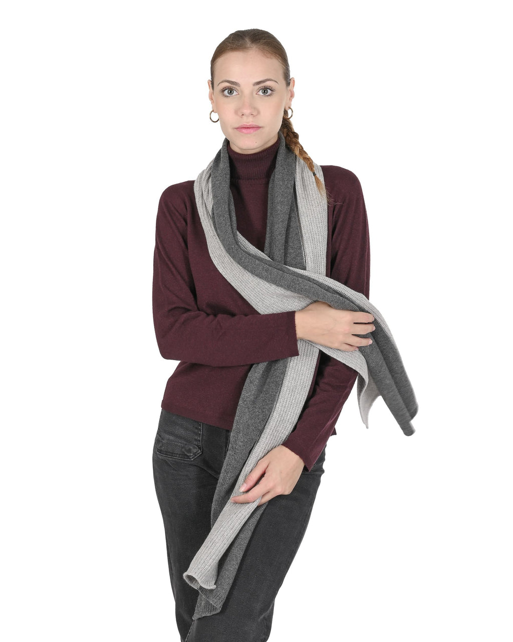 Sciarpa da donna in cashmere Crown of Edinburgh COE 0052 GRIGIO SCURO PERLA