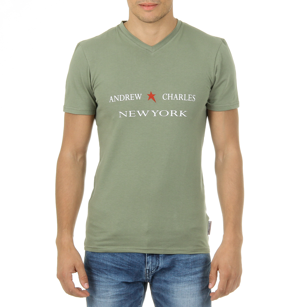 Andrew Charles Maglietta da uomo a maniche corte con scollo a V, verde KENAN