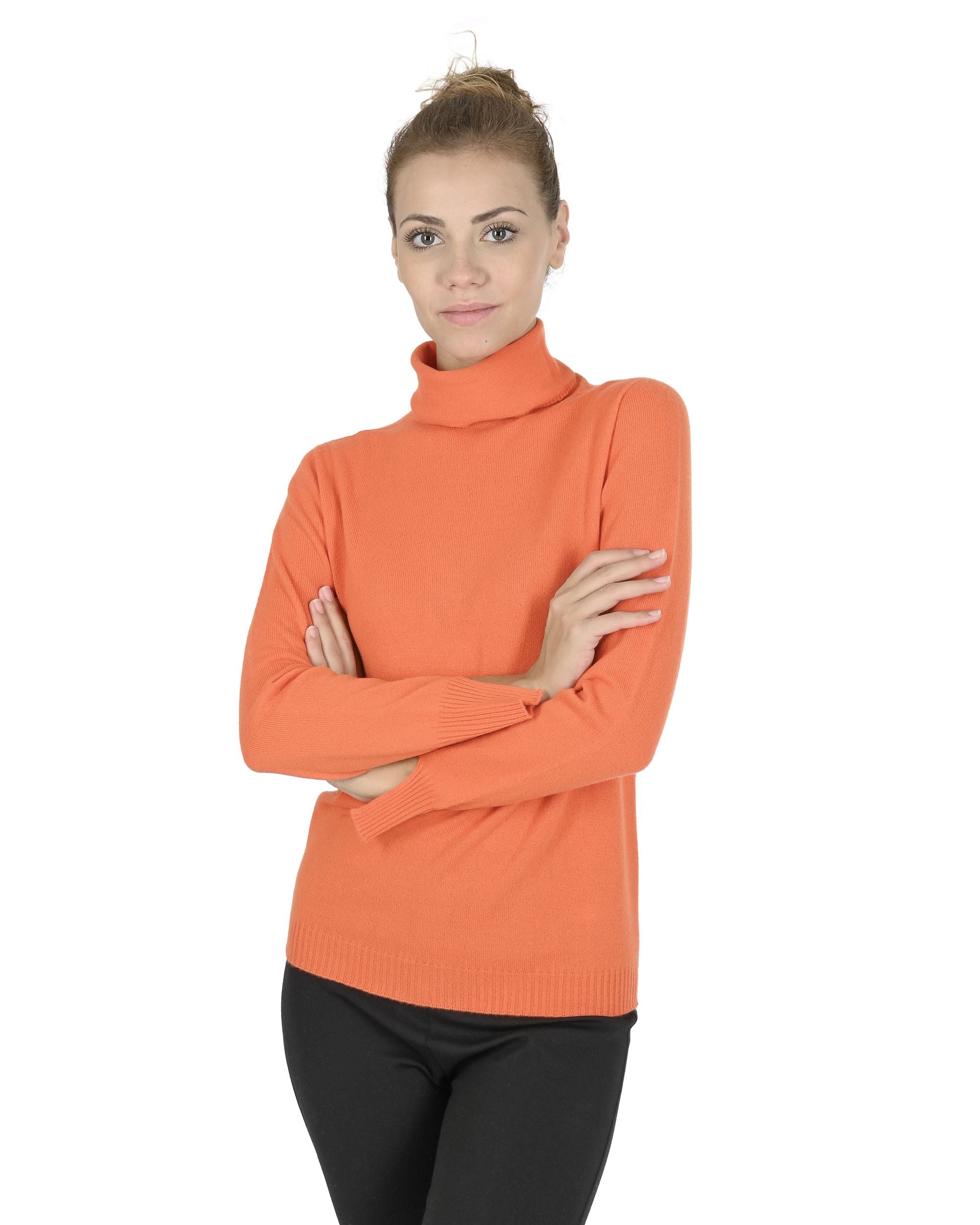 Maglione dolcevita da donna in cashmere Crown of Edinburgh COE 0023 ARANCIONE
