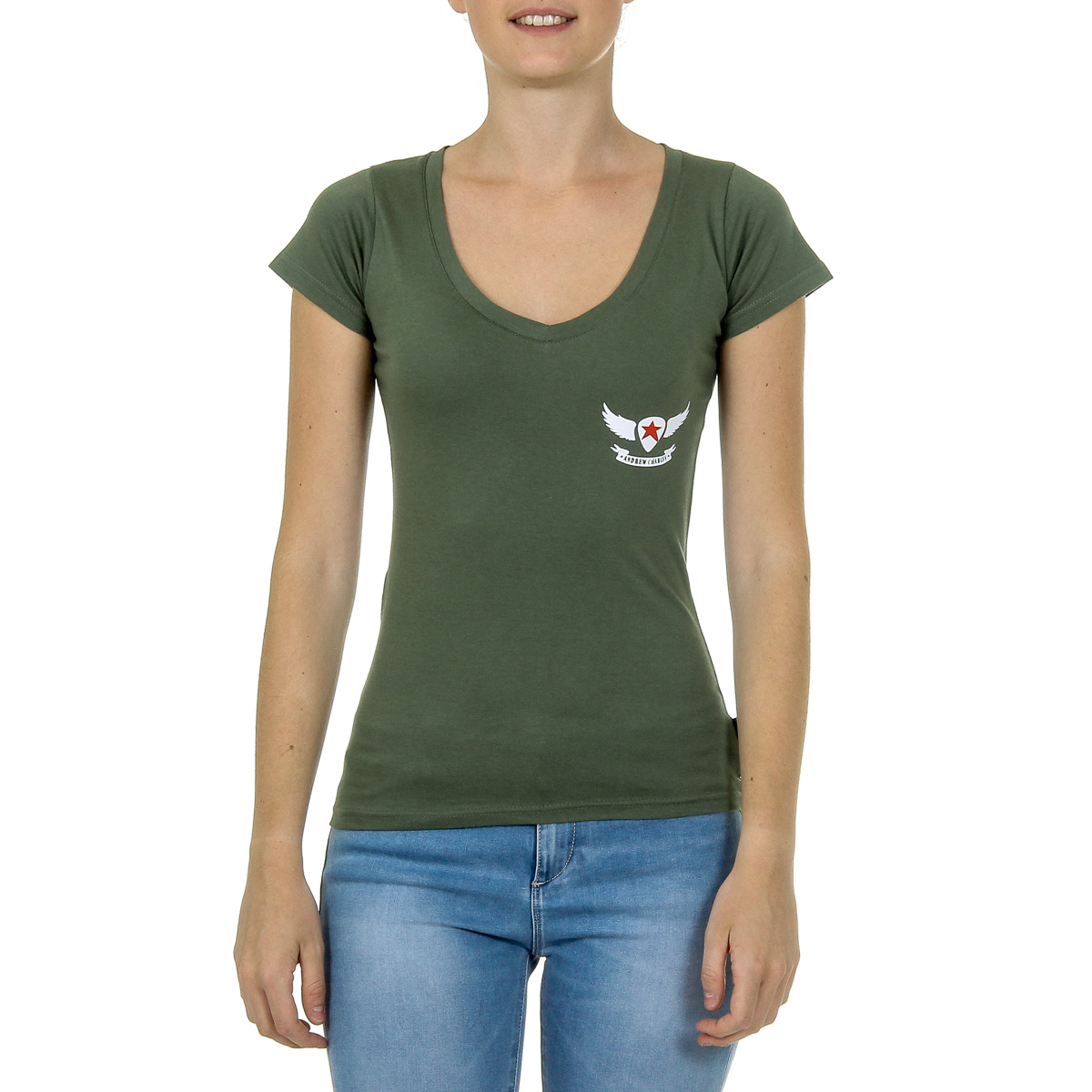 Andrew Charles T-shirt da donna a maniche corte con scollo a V verde TAPIWA