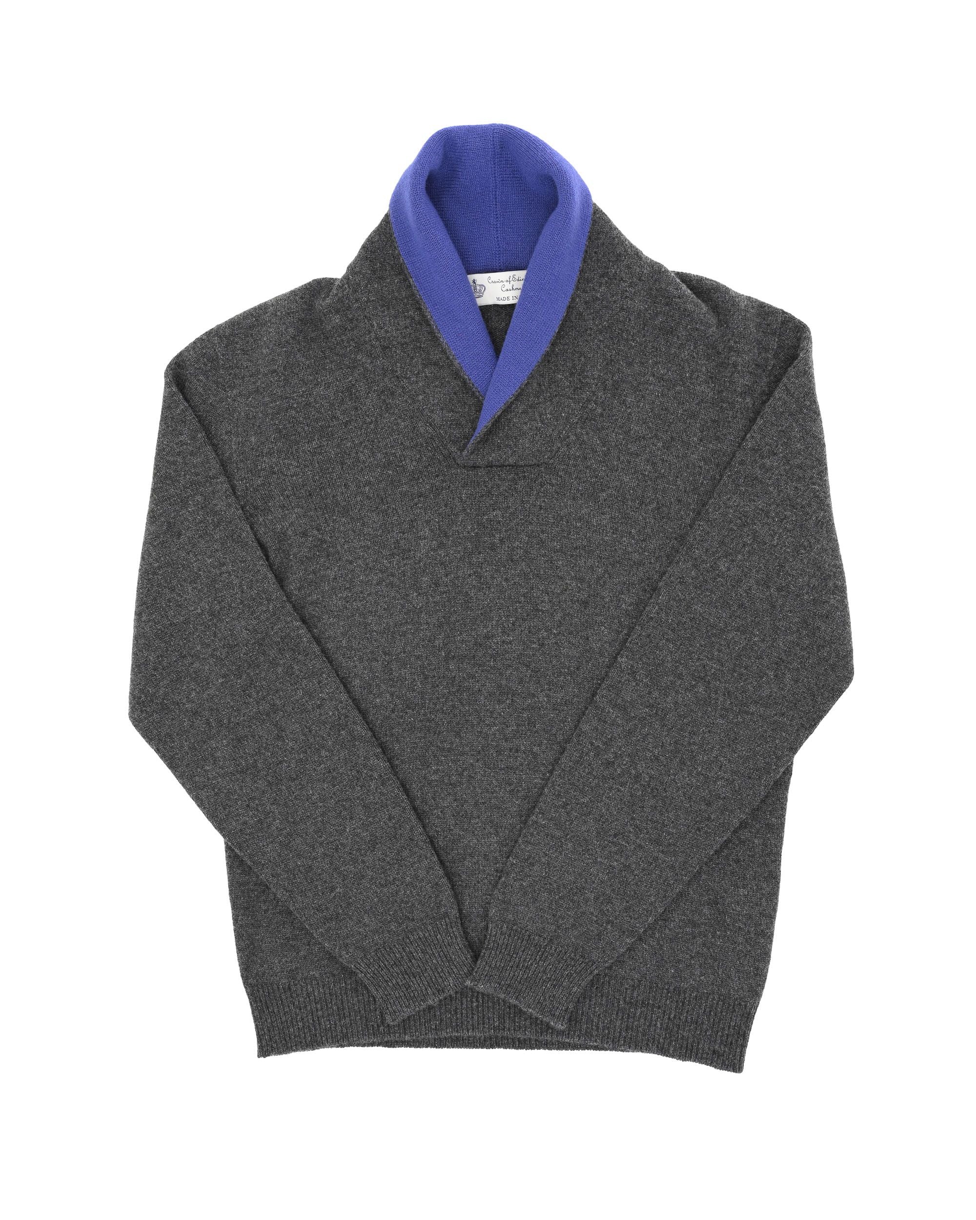 Maglione da uomo con collo a scialle in cashmere Crown of Edinburgh COE 0011 NAVY