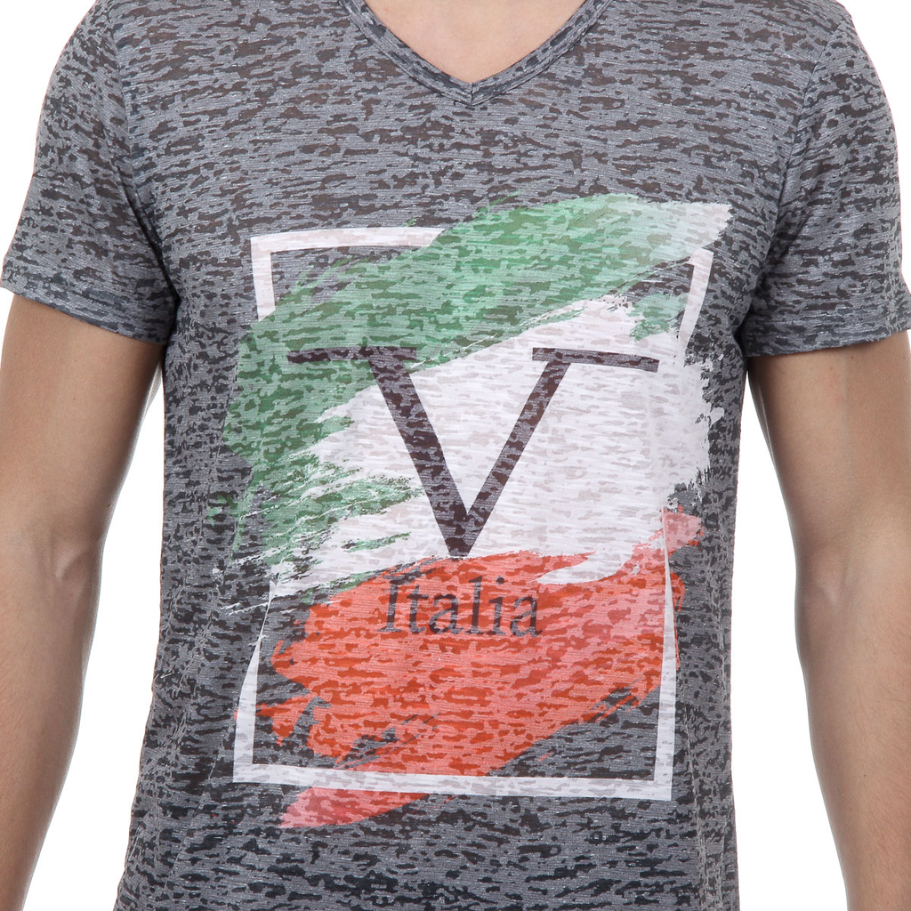 V 1969 Italia T-shirt da uomo a maniche corte con scollo a V, verde scuro LUCAS