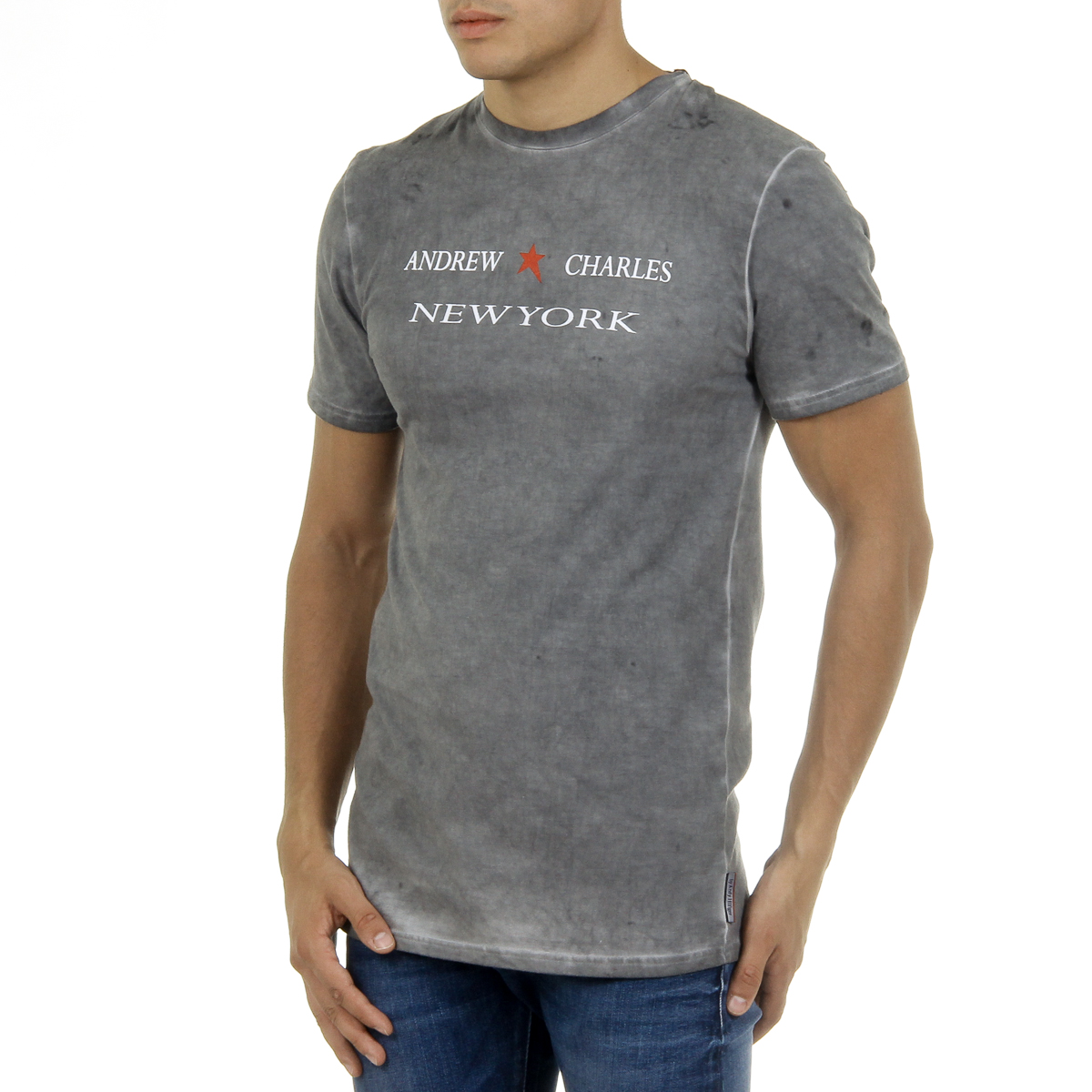 Andrew Charles T-shirt da uomo a maniche corte con scollo rotondo grigio chiaro KARITA