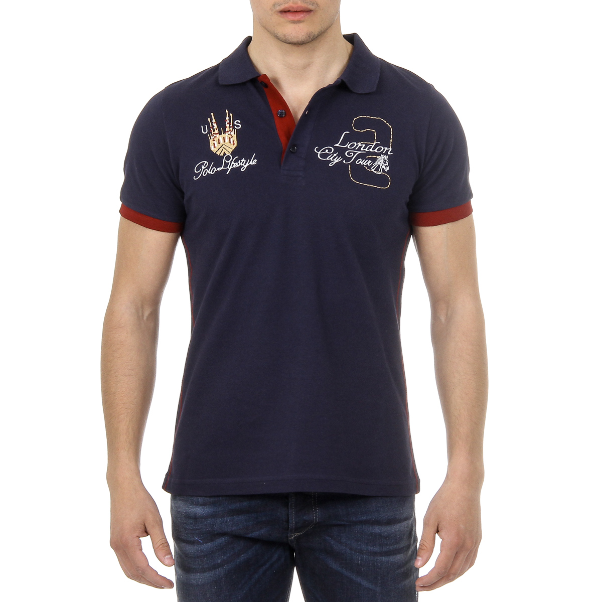 Polo da uomo a maniche corte Ufford & Suffolk Polo Club US005 BLU NAVY