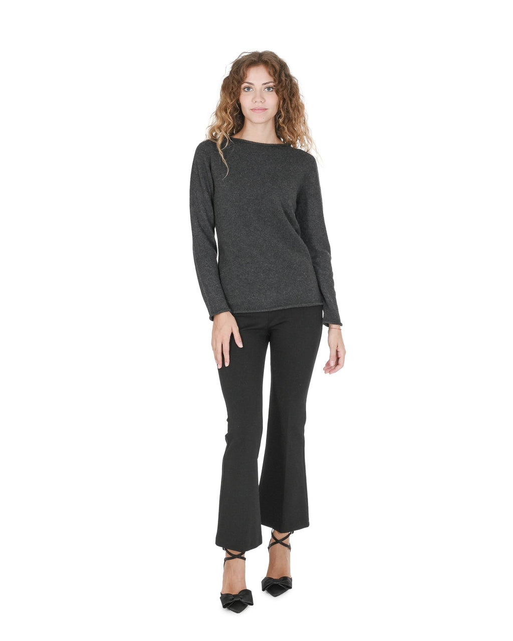 Maglione da donna con scollo a barca in cashmere Crown of Edinburgh COE 0025 GRIGIO SCURO