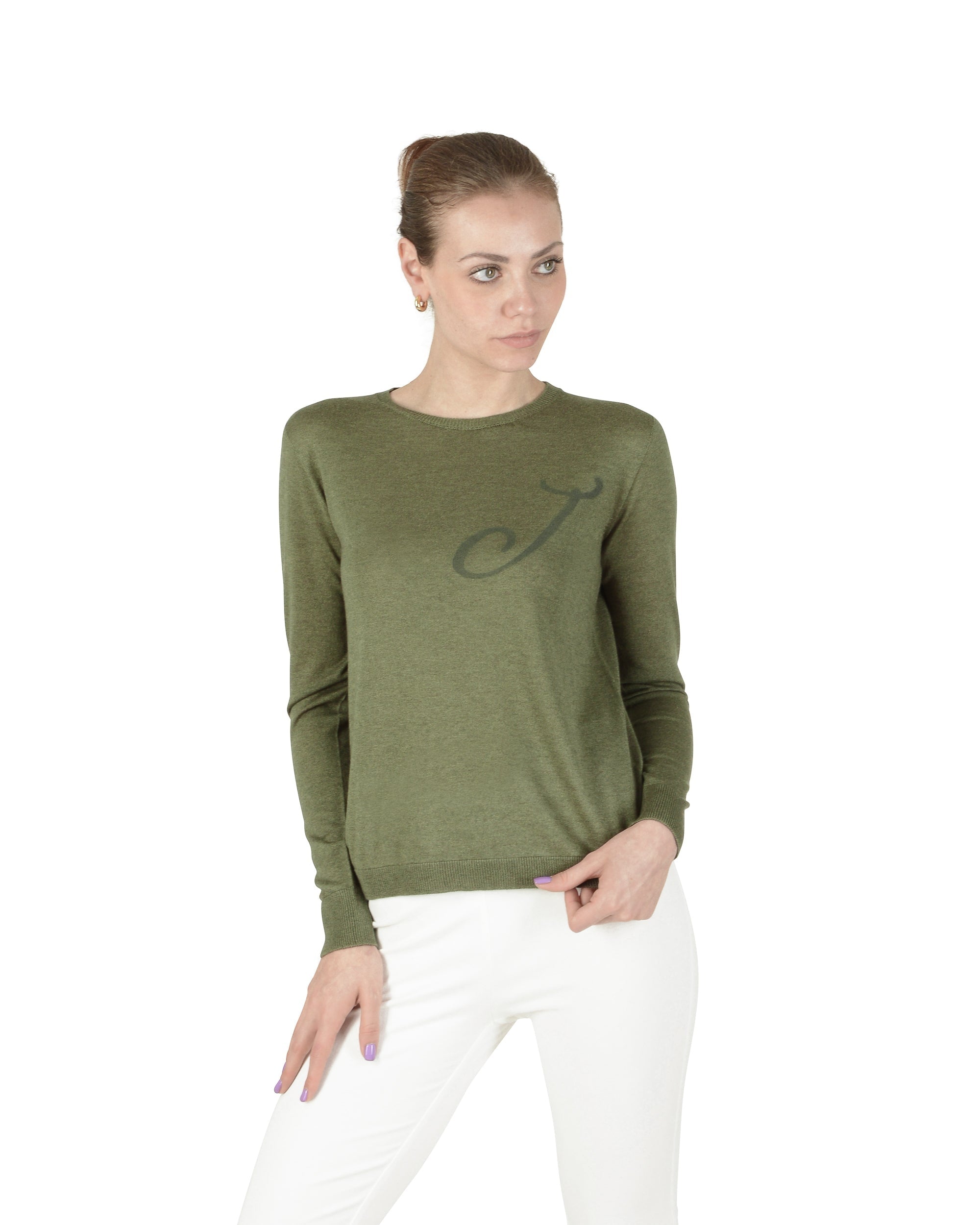 Maglia girocollo in cashmere estivo - Manica lunga - Verde