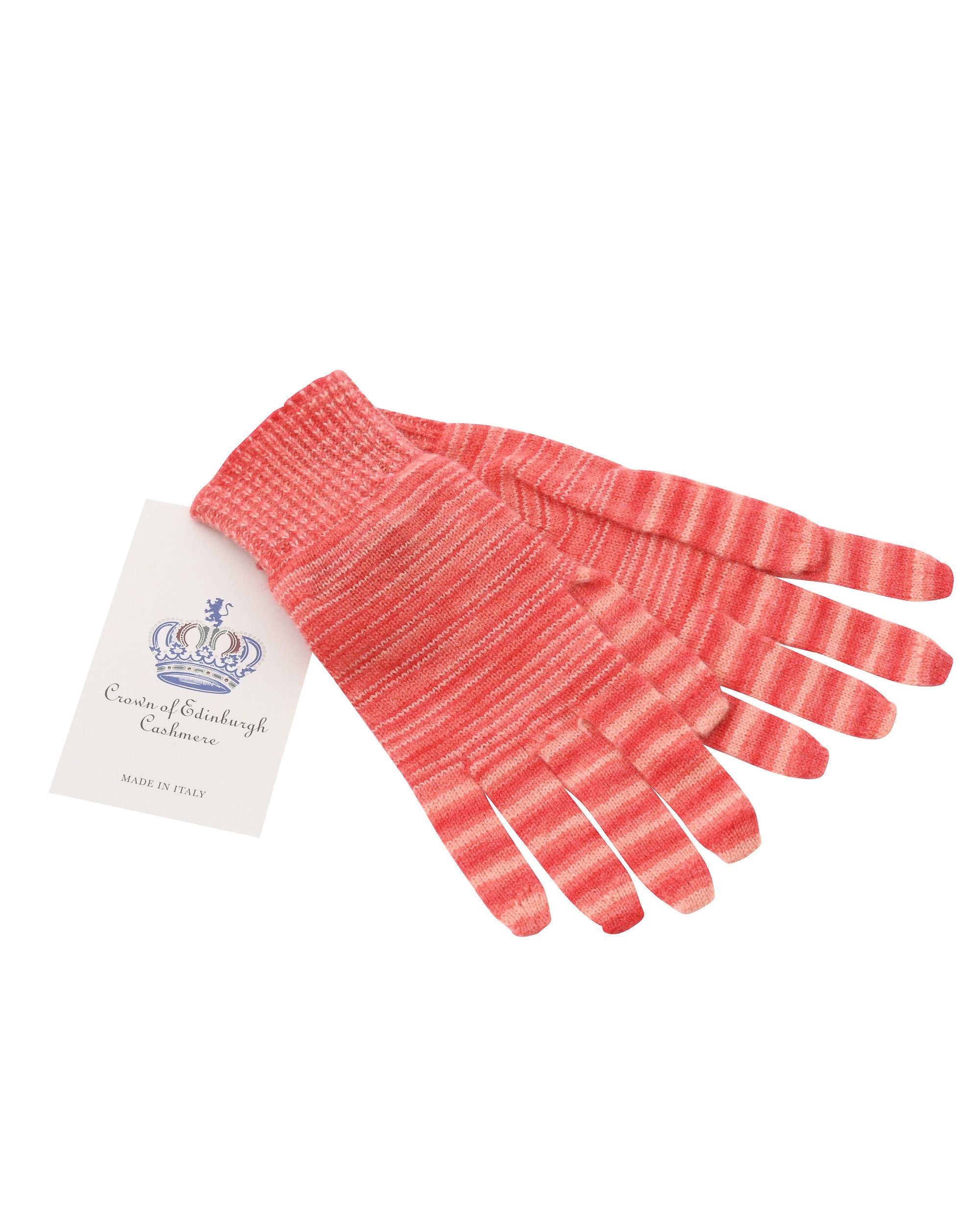 Guanti corti da donna in cashmere Crown of Edinburgh COE 001 ARANCIONE A STRISCE